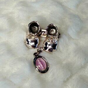 Vintage Silver Baby Booties Religious Catholic Baby Girl Lapel Pin